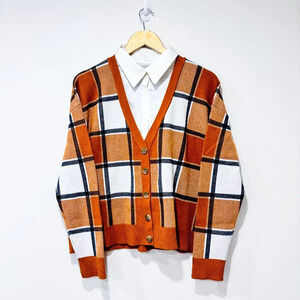 RACHEL ZOE Saffron plaid cardigan top and integrated  shirt